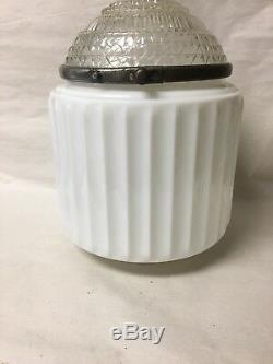 Vtg Art Deco Skyscraper Light Fixture Lamp Milk Glass Ribbed Globe