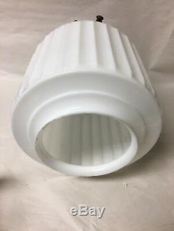 Vtg Art Deco Skyscraper Light Fixture Lamp Milk Glass Ribbed Globe