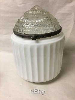 Vtg Art Deco Skyscraper Light Fixture Lamp Milk Glass Ribbed Globe