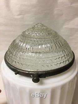 Vtg Art Deco Skyscraper Light Fixture Lamp Milk Glass Ribbed Globe