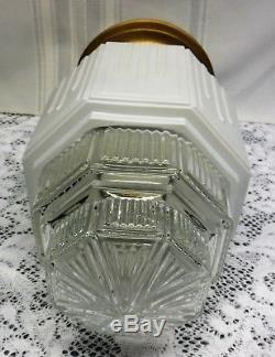 Vtg Art Deco Skyscrsper Flush Mount Ceiling Fixture Church Light Milkglass Shade
