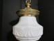 Vtg Art Deco White Milk Glass School House Hanging Glass Shade & Brass Fixture