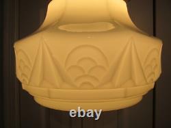 Vtg Art Deco White Milk Glass School House Hanging Glass Shade & Brass Fixture