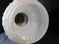 Vtg Art Deco White Milk Glass School House Hanging Glass Shade & Brass Fixture