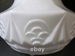 Vtg Art Deco White Milk Glass School House Hanging Glass Shade & Brass Fixture