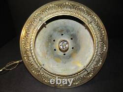 Vtg Art Deco White Milk Glass School House Hanging Glass Shade & Brass Fixture