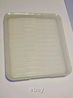 Vtg CLAMBROTH White Opaline Milk Depression Glass Refrigerator dish meat tray