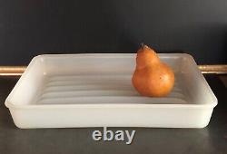 Vtg CLAMBROTH White Opaline Milk Depression Glass Refrigerator dish meat tray