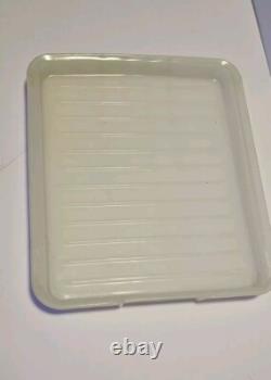 Vtg CLAMBROTH White Opaline Milk Depression Glass Refrigerator dish meat tray