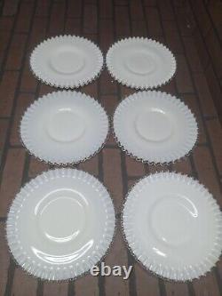 Vtg Fenton Crest Ruffled White MILK Glass Ribbed 10.5 Cake Plate Set Of 6