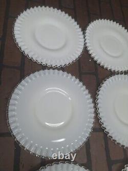 Vtg Fenton Crest Ruffled White MILK Glass Ribbed 10.5 Cake Plate Set Of 6