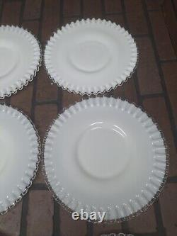 Vtg Fenton Crest Ruffled White MILK Glass Ribbed 10.5 Cake Plate Set Of 6