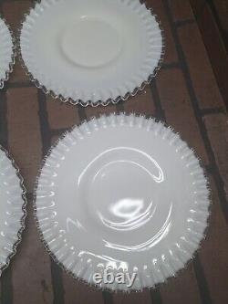 Vtg Fenton Crest Ruffled White MILK Glass Ribbed 10.5 Cake Plate Set Of 6