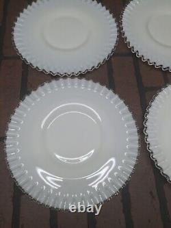 Vtg Fenton Crest Ruffled White MILK Glass Ribbed 10.5 Cake Plate Set Of 6