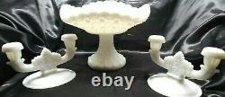 Vtg Fenton Daisy and Button Console Bowl Set With 2 Double Light Candlesticks