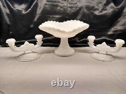 Vtg Fenton Daisy and Button Console Bowl Set With 2 Double Light Candlesticks