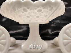 Vtg Fenton Daisy and Button Console Bowl Set With 2 Double Light Candlesticks