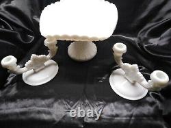 Vtg Fenton Daisy and Button Console Bowl Set With 2 Double Light Candlesticks