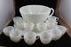 Vtg Fenton Hobnail Milk Glass Punch Bowl With 12 Cups Torte Plate Underplate Set