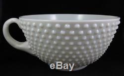 Vtg Fenton Hobnail Milk Glass Punch Bowl with 12 Cups Torte Plate Underplate Set
