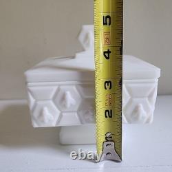 Vtg Fenton Honey Bee Milk Glass Honeycomb Covered Footed Candy Dish Lid