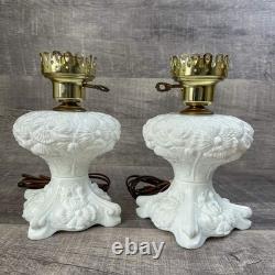 Vtg Fenton Milk Glass Electric Lamp White Poppy Flower Satin Bases Only Lot of 2