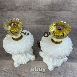 Vtg Fenton Milk Glass Electric Lamp White Poppy Flower Satin Bases Only Lot of 2
