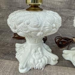 Vtg Fenton Milk Glass Electric Lamp White Poppy Flower Satin Bases Only Lot of 2