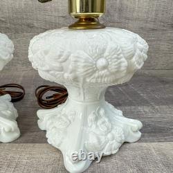 Vtg Fenton Milk Glass Electric Lamp White Poppy Flower Satin Bases Only Lot of 2