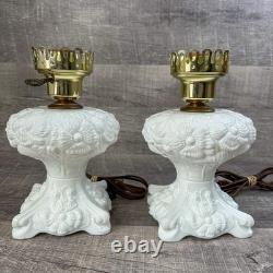 Vtg Fenton Milk Glass Electric Lamp White Poppy Flower Satin Bases Only Lot of 2