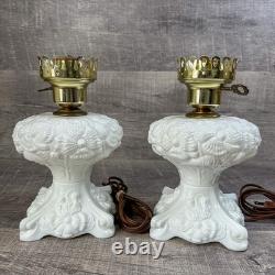 Vtg Fenton Milk Glass Electric Lamp White Poppy Flower Satin Bases Only Lot of 2