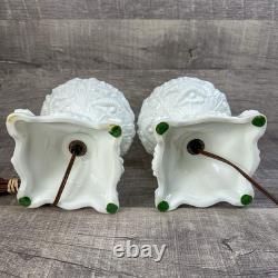Vtg Fenton Milk Glass Electric Lamp White Poppy Flower Satin Bases Only Lot of 2
