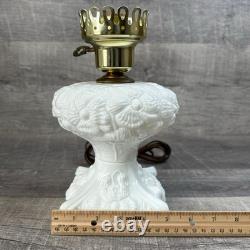 Vtg Fenton Milk Glass Electric Lamp White Poppy Flower Satin Bases Only Lot of 2