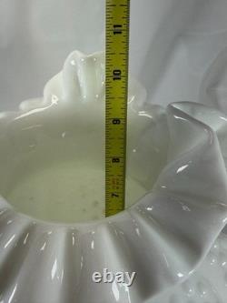 Vtg Fenton Milk Glass Hobnail Melon Vase Ruffled Crimped Rim White Art Glass