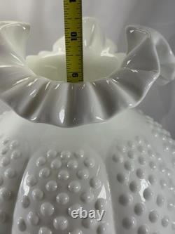 Vtg Fenton Milk Glass Hobnail Melon Vase Ruffled Crimped Rim White Art Glass