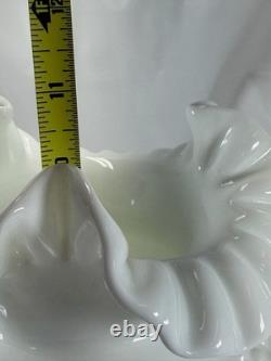 Vtg Fenton Milk Glass Hobnail Melon Vase Ruffled Crimped Rim White Art Glass
