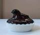 Vtg Fenton Purple Amethyst & White Milk Glass Baby Chick On Nest Covered Dish