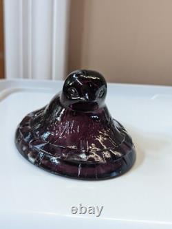 Vtg Fenton Purple Amethyst & White Milk Glass Baby Chick on Nest Covered Dish