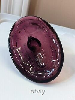 Vtg Fenton Purple Amethyst & White Milk Glass Baby Chick on Nest Covered Dish