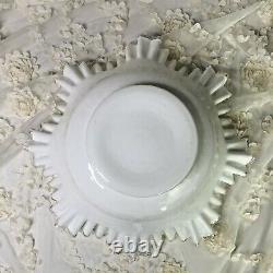 Vtg. Fenton Spanish Lace Silver Crest White Milk Glass Ruffled Edge Large Bowl