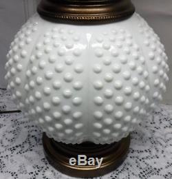 Vtg Fenton White Milk Glass Hobnail GWTW Parlor Lamp Top & Bottom Light Up