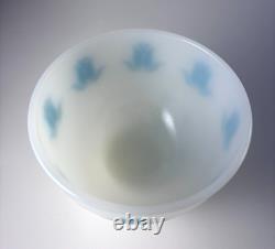 Vtg Fire King Milk Glass Turquoise Tulip Bowl with Sealtest Cottage Cheese Lid