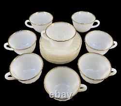 Vtg Fire King White Milk Glass Swirl Gold Rim Plate Bowl Cup Saucer Lot 53 Pc