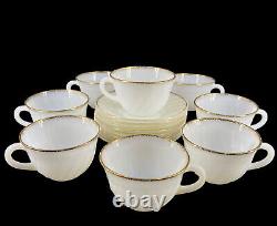 Vtg Fire King White Milk Glass Swirl Gold Rim Plate Bowl Cup Saucer Lot 53 Pc