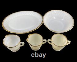 Vtg Fire King White Milk Glass Swirl Gold Rim Plate Bowl Cup Saucer Lot 53 Pc