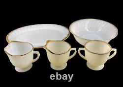 Vtg Fire King White Milk Glass Swirl Gold Rim Plate Bowl Cup Saucer Lot 53 Pc