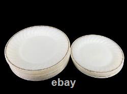 Vtg Fire King White Milk Glass Swirl Gold Rim Plate Bowl Cup Saucer Lot 53 Pc