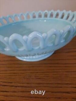 Vtg Fostoria Aqua Blue Milk Glass Centerpiece Fruit Bowl withCandlesticks Rare