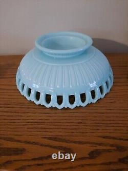 Vtg Fostoria Aqua Blue Milk Glass Centerpiece Fruit Bowl withCandlesticks Rare