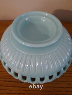 Vtg Fostoria Aqua Blue Milk Glass Centerpiece Fruit Bowl withCandlesticks Rare